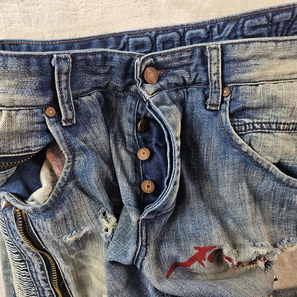 Rockstar Jeans Men's 34 Blue Distressed Denim Graphic Painted Art Graffiti - Picture 8 of 14